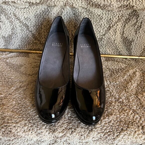 EEUC Stuart Weitzman Classic Black Patent Leather Platform Pumps Shoes Heels 8N - Picture 3 of 5